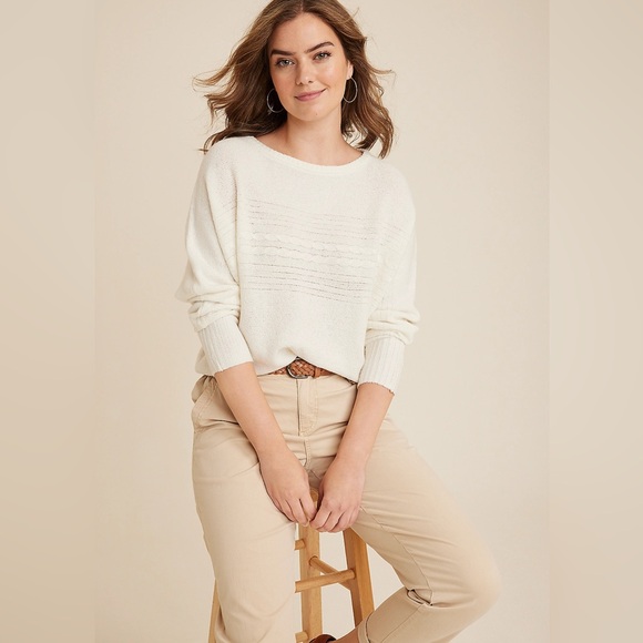 Maurice’s Size 1X Plus Super Soft Cable Knit Dolman Sweater In Ivory NWT - Picture 1 of 7